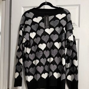 HEIMISH USA Black, White & Gray Heart Pattern Crewneck Sweater